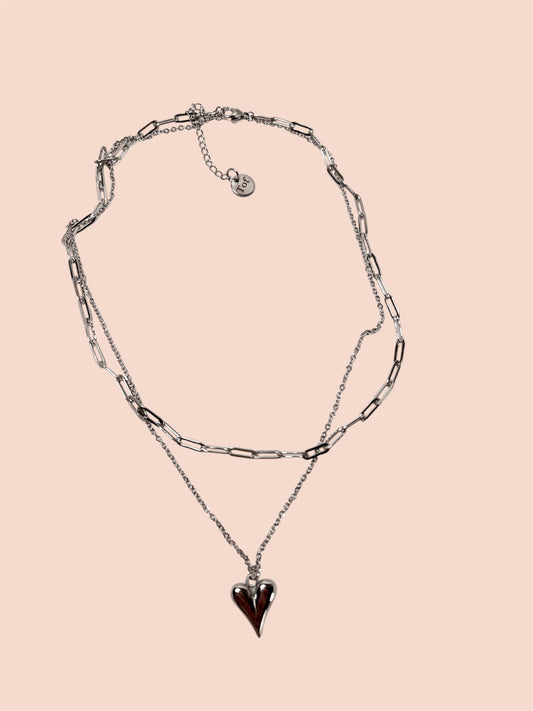 double necklace love silver